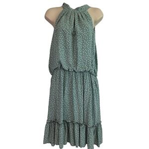 BTFBM Polka Dot Cut-Out Halter Shift Dress XL Tiered Backless Boho Fairy Summer
